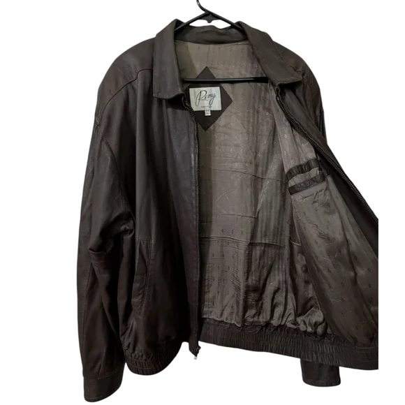Vintage Remy Dark Brown Leather Bomber Jacket - Men's Size 44 (L) - Made in USA - Picture 3 of 9